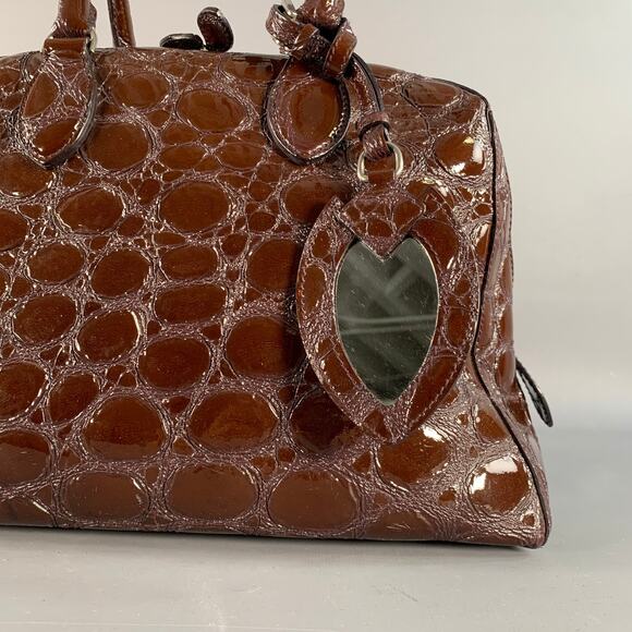 ALAIA Brown Embossed Patent Leather Top Handles Shoulder Handbag - Picture 2 of 8